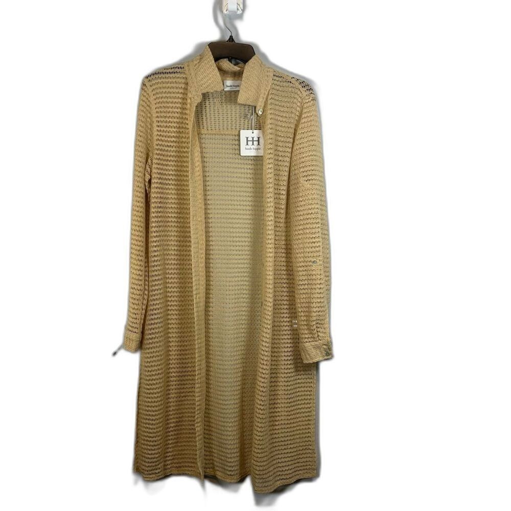 HAUTE hippie Irish Cream Long Sleeve Crochet Button Front Cover Up boho NWT XL‎